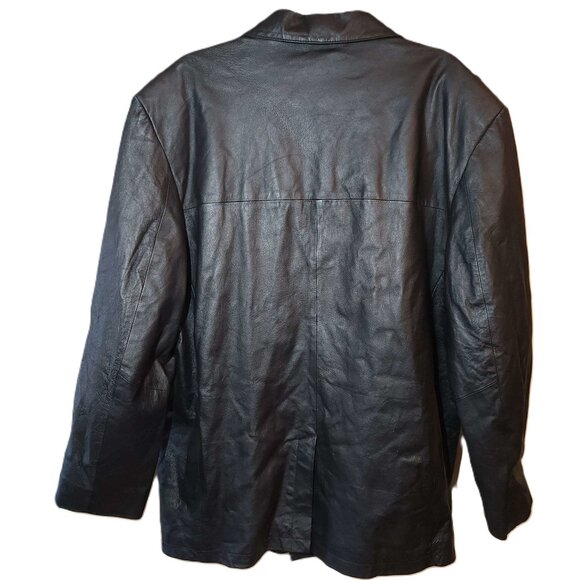 Junction West 100% leather jacket Men's large Black lined Winter fall Buttons - Picture 14 of 16